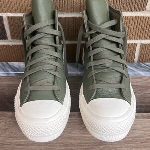 Converse Olive High-Top Sneakers with White Soles